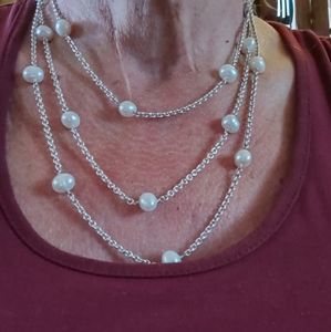 Stunning sterling pearl station necklace Xtra long